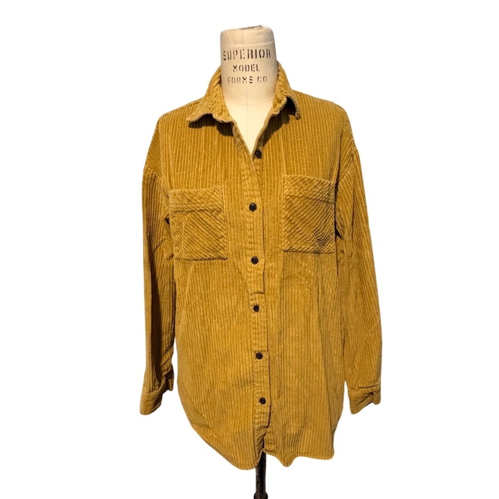 100% Cotton Corduroy Shirt Jacket‎ Mustard Yellow Button Up Long Sleeve Women S